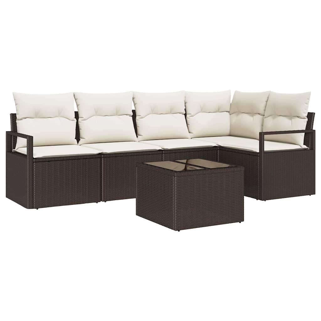 Garten-Sofa-Set mit Kissen mit Speicher 6 pcs Braun und Creme